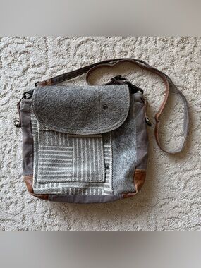 Myra Heavy-Duty Boho Gray Real Cowhide Crossbody Bag Western Style